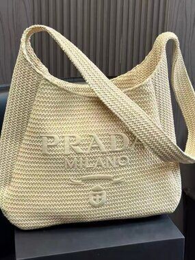 Prada Raffia Hobo Tote Bag